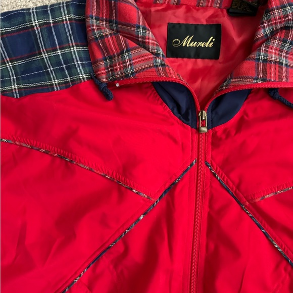 Vintage 80s Red Plaid Colorblock Windbreaker Jacket by Mureli Made in Hong Kong - Picture 13 of 14